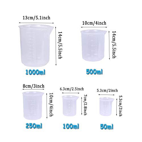 10 PCS Clear Plastic Graduated Cylinkers and Beakers Set,5 PCS Measuring Cylinker 10ml/25ml/50ml/100ml/250ml/ and 5 PCS Measuring Beaker 50ml/100ml/250ml/500ml/1000ml for School Science Lab,DIY - Thumbnail 6
