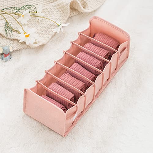 Boîte De Rangement, Organisateur De Vêtements En Coton Et Lin Respirant Avec Compartiments, Pliable Tiroir Organisateur Diviseur Placard Boîte De Rangement,Rose,Small 7 grids Cover