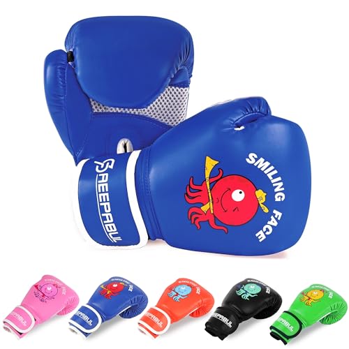 SAEEPABUL Kinder-Boxhandschuhe für Jungen und Mädchen, Boxhandschuhe für Kinder 3–15, Jugend-Box-Trainingshandschuhe, Kinder-Sparring-Boxhandschuhe für Boxsack, Kickboxen, Muay Thai, MMA, blau, 170 g