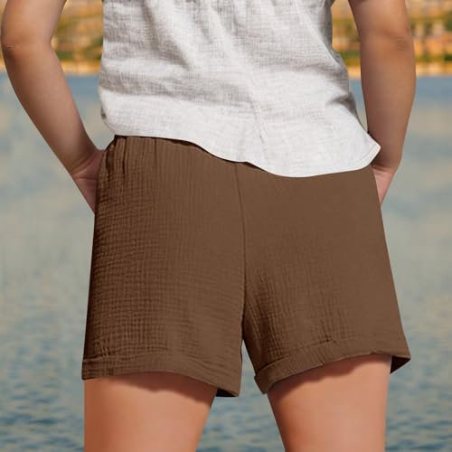 Girls Linen Shorts Casual Kids Summer Comfy Elastic Waist Athletic Running Shorts with Pockets for 6-15 Years4