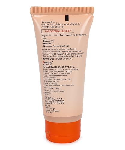 Image of Kaylite Facial Cleanser anti acne face wash Salicylic acid and vitamin E-Acetate Gel, Oil Free,(Pack of 4) 240 ML