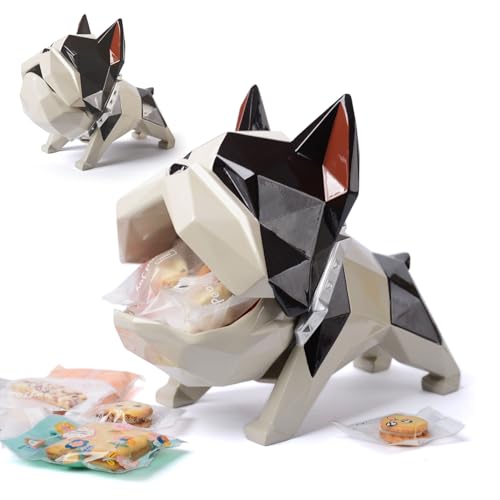 HAUCOZE Bulldog Statue Candy Dish Closable Key Bowl Animal Gifts Sculpture Modern Home Decor Accessories Pop Arts Polyresin Cookie Jar 9.4 inch
