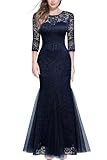 HOMEYEE Damen Vintage V-Ausschnitt Spitzenkleid Party Ballkleid Abendkleider Maxi Meerjungfrau Bodycon Brautkleid B1219 (S, Marineblau)
