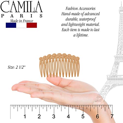 camila paris cp28922 french hair side comb small rounded beige french twist hair combs decorative strong hold hair clips for women bun chignon up-do styling girls hair accessories made in france