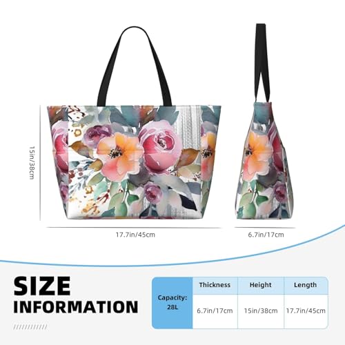 Beach Bags For Women Large Waterproof Sandproof Beach Tote Bag Lightweight Zipper Carry On Bag Watercolor Floral Corner Bouquet Pool Bag For Gym Travel Vocation4