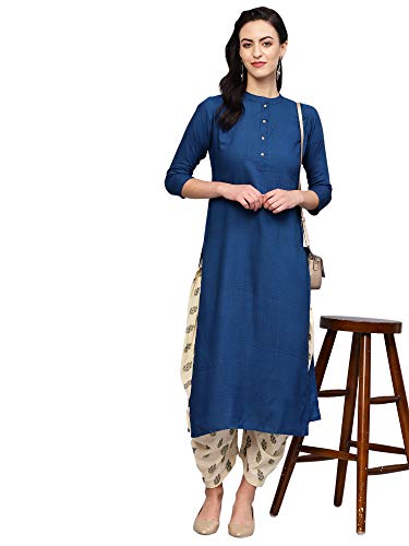 Image of INDO ERA Women's Viscose Rayon Solid Straight Kurta(IE26KT5GN1331)