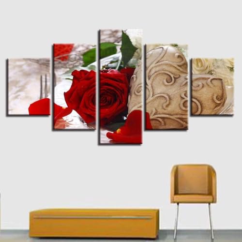 Tableau multi panneau fleur rose imprimé HD 100x50 cm avec cadre