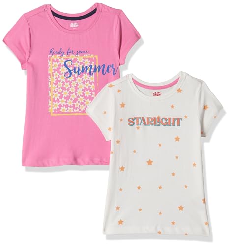 Image of Amazon Brand - Jam & Honey Girls Cotton Graphic Printed Half Sleeves T-Shirt | Regular Fit | Soft & Breathable | Age 2-8 Years (Available in Pack of 5 & Pack of 3)