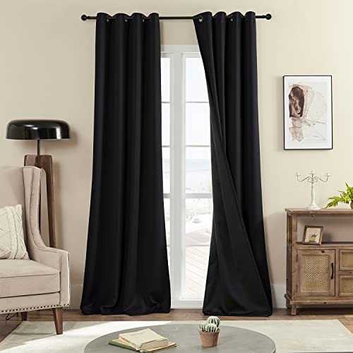 Rutterllow 100% Blackout Curtains, 96 Inches 2 Panel Sets, Heat And Full Light Blocking Drapes With Grommets For Bedroom, Thermal Insulated Window Treatment Drapes For Living Room (Black,52X96Inch) #TOP13