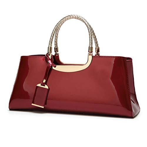 jessie Patent Leather Structured Shoulder Handbag Women Evening Party Satchel Crossbody Top Handle Bags (Wine red)