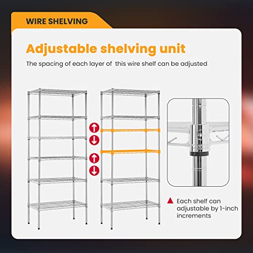 Image of BestOffice Adjustable Wire Shelving Storage Shelves Heavy Duty Shelving Unit for Small Places Kitchen Garage (Chrome, 13 inch D x 23 inch W x 59 inch H)