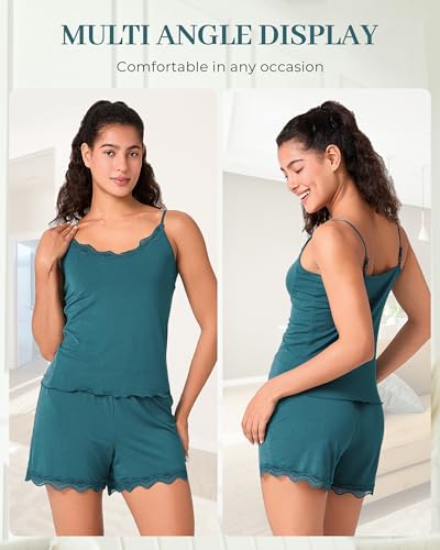 Image of BAMBOO COOL Women's Pajama Sets Lace Trim PJ Set with Shorts Sexy Ruffles Sleepwear for Women