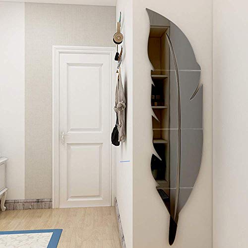 Image of Bikri Kendra - Plume Feather Black Mirror Stickers for Wall, 3D Acrylic Stickers for Living Room, Bedroom, Kitchen - Glass, Round