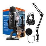 Blue Microphone Yeti USB Microphone Bundle with Headphones, Boom Arm Microphone, and Pop Filter for Broadcasting and Recording Microphones (4 Items)