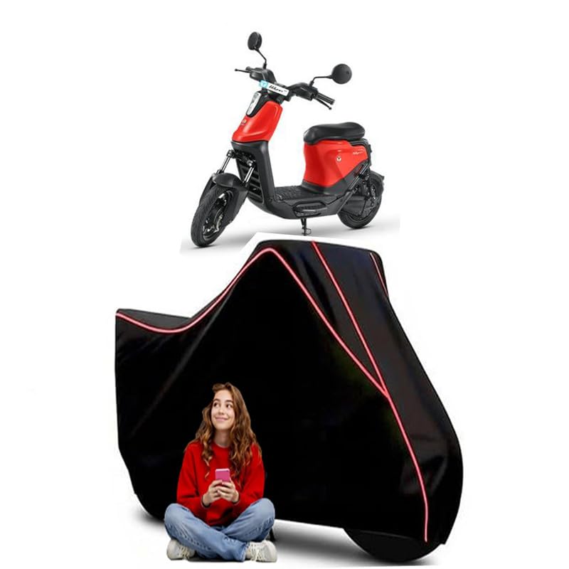 Image of Yulu Wynn XP Scooty Bike Cover Water Resistant Outdoor Use Universal Fit Scooters Motorcycles Heavy Duty UV Protection Dust Rain Scratch Resistant Elastic Bottom Black Blue Piping