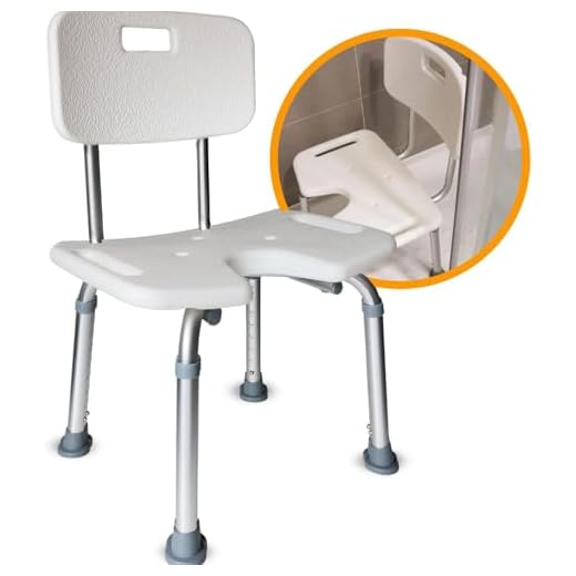 OrtoPrime U-Shaped Shower Stool for Elderly – Adjustable Bathroom Stool with Backrest – Non-Slip Bath Seat for Adults – Plastic Shower Chair – Ergonomic Seat for Small Showers