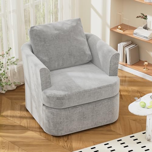 FiveWillowise Chenille Drehsessel für Wohnzimmer, Relaxsessel mit Armlehnen und Kissen, Sessel Wohnzimmer, Lesesessel für Schlafzimmer & Lounge, Flügelrücken-Ohrensessel, Einzelsessel, Grau FiveWillowise Chenille Drehsessel für Wohnzimmer, Relaxsessel mit Armlehnen und Kissen, Sessel Wohnzimmer, Lesesessel für Schlafzimmer & Lounge, Flügelrücken-Ohrensessel, Einzelsessel, Grau