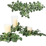 Ling's moment Artificial Patina Rose Leaf Greenery Garland - 6 Pack, Candle Vines, Splicable 2.3ft Stems for Table Centerpieces, Lantern Rings, Backdrop Floral Arrangements & Wedding Arches