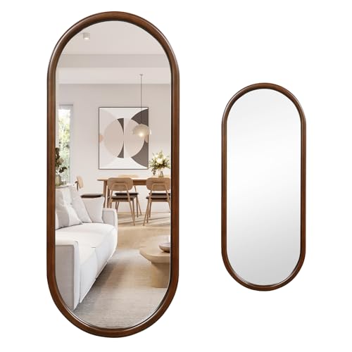 LIFEZEAL Specchio Ovale da Parete, Specchio Intero Lungo con Cornice in Legno Massello, Mirror, Verticale, Infrangibile, Decorativo, Alta Definizione, Bagno, Soggiorno, Camera, Trucco, 45x110cm