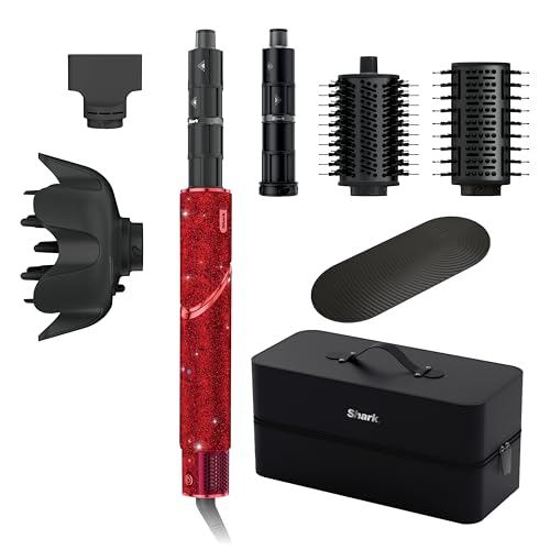Image of Shark FlexStyle Air Styling & Drying System | Powerful Hair Dryer & Multi-Styler | with Auto-Wrap Curlers, Diffuser, Oval & Paddle Brush, Concentrator Attachment | Red Sparkle | HD442JR