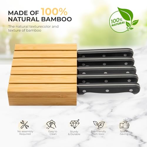 alouweekuky Blok na noże, szuflada, blok na noże z bambusa, uchwyt na noże bez noża, mały uchwyt na noże, nadaje się do organizerów Cutlery, pojemników na sztućce, wkładów do szuflad kuchennych