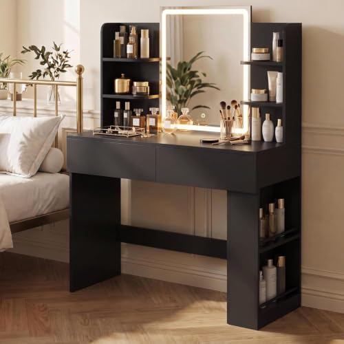 Image of YESHOMY 35.4 Inch Vanity Desk with LED Mirror and Lights