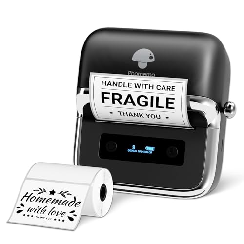 Phomemo M250 Impresora de Etiquetas, Impresora Etiquetas Autoadhesivas Etiquetadora Térmica de Código de Barras, Retail, Pequeña Empresa, con Smartphone y PC, con 1 Rollos de Etiquetas Negro