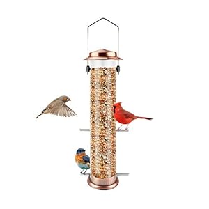 Urban Deco Niger Seed Bird Feeder for Finch Hanging Goldfinch Feeder Thistle Seed Feeder Metal Tube Feeder for Garden Outdoor Copper