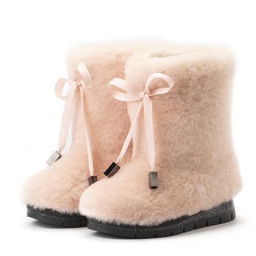 LITVIN Handmade pale pink real sheepskin fur boots for girls Kids mukluks Mouton fur boots children