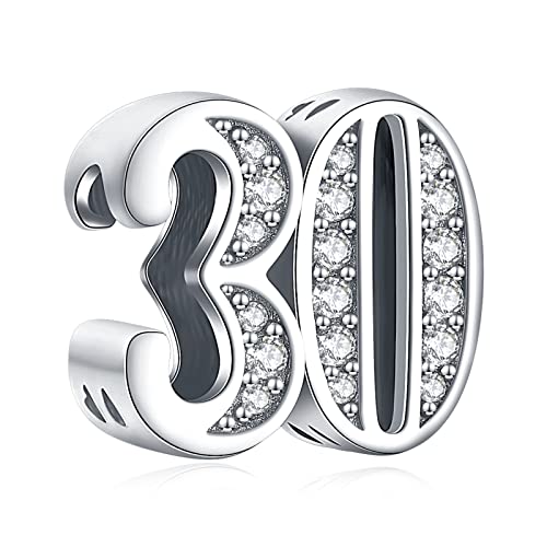 Amuefer Numero 30 Charm Compatibili Bracciale Collana Argento Sterling Ciondolo Compleanno Natale Gioielli Regali per le Donne Ragazza Moglie Bambini Amici