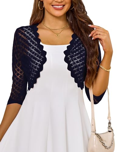 Image of LIENRIDY Women's 2024 Cropped Cardigan 3 /4 Sleeve Hollowed-Out Open Front Bolero Shrug for Dresses S-XL
