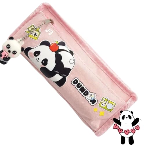 Genérico Estojo Rosa Panda Ziper com Pingente Com 2 Compartimentos 36 Lapis Para Meninas Volta As Aulas