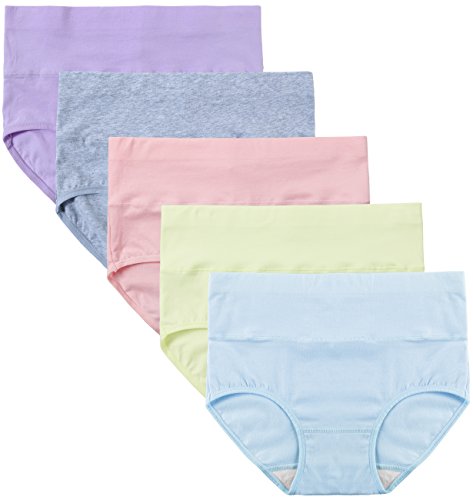 Image of Innersy Women's 5 Pack High Waist Tummy Control Solid Color Cotton Briefs Panties