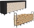 Tikimilor 8ft Firewood Rack Holder with Cover, Adjustable Heavy Duty Fire Log Stacker Stand for Fireplace, Outdoor Indoor Metal Wood Pile Storage Organizer, Patio Logs Stand tool, Black