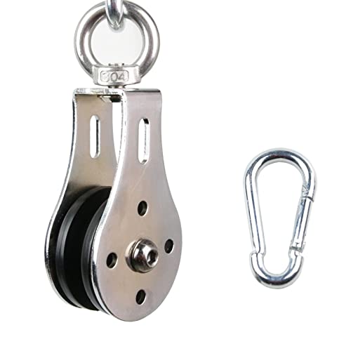 color river Pulley Wheel Stainless Steel Small Pulley Block 360 Degree Rotating Silent Cable Pully Load Bearing Mechanical Pulleys, Silver (Silver-1)