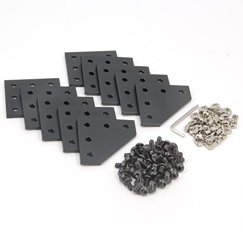 Zeberoxyz 10PCS/Kit Black L Shape Corner Bracket Plate with 50PCS Screws + 50PCS T-Nuts