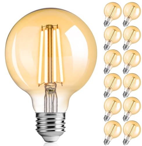 Image of FLSNT G25 Clear LED Bulbs, 40W Eqv, 400LM, 2700K, E26, 12 Pack | Dimmable, CRI90+, amber glass, UL listed, instant on, for bathroom vanity, mirror lighting, living room decor