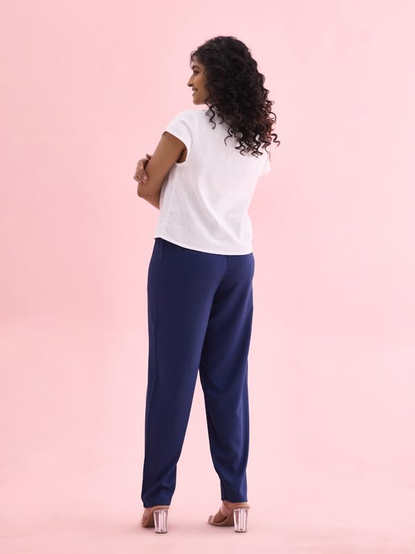 Image of GO COLORS Women Solid Mid Rise Relaxed Fit Viscose Casual Pants