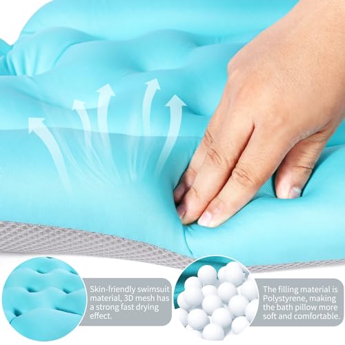 Full Body Bath Pillow for Bathtub Plus Size, Bath Pillows for Tub with Mesh Laundry Bag & Non-Slip Suction Cups, 3D Air Mesh & Quick Drying Ocean Blue
