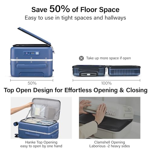 Hanke 24 Inch Checked Luggage with Cup Holder and USB Ports,Top Opening Hard Shell Suitcase with Wheels,Aluminum Frame Trunk Luggage with Foldable Dividers & TSA Lock for Travel, Interstellar Blue by Hanke - Image 6