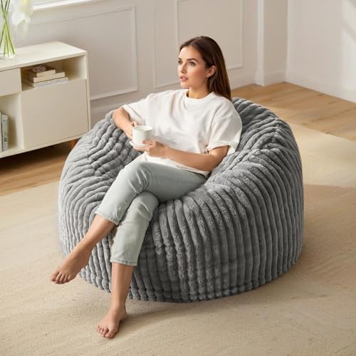 Masroo Sofa Bed Sleeper Bean Bag Chairs with Back Support Large Mattress Chair with Stripe Plush Cover Comfy Big Floor Sofa Lounge for Living Room Bedroom Dorm Office Bedroom