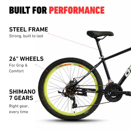 Image of Omobikes Manali Ace | Gear MTB Mountain Cycle | 21 Shimano Speed | Front Suspension | 26Inch Tire | Disc Brakes | Steel Frame | for 15+ Years Adults Unisex (Green)