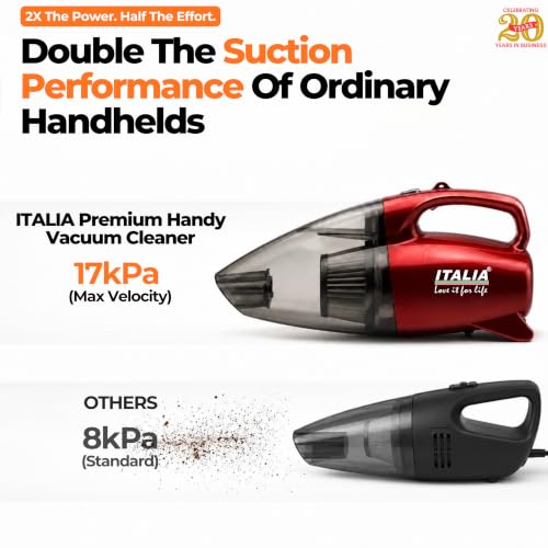 Image of ITALIA 1000W Powerful Handy Vacuum Cleaner with Blower | Corded Bagless Design for Home & Car | Lightweight, with Shoulder Strap & 8 Accessories