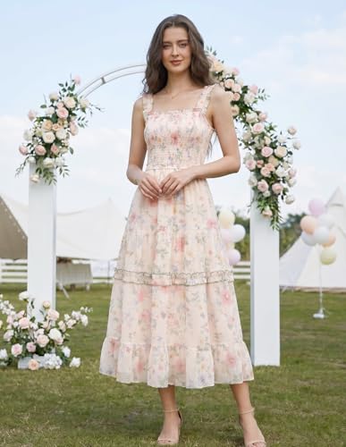 Image of Scarlet Darkness Floral Dress for Women 2026 Flowy Sundress Smocked Cottagecore Dresses