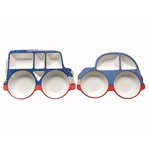 ARI MES 2 Car Shaped Plates Set Divided Plate BPA Free Eco-Friendly Food Level Dinnerware Toddler Child Children Kids Snack Meal Plate Feeding Picky Eater Boys (CAR Plates Set)