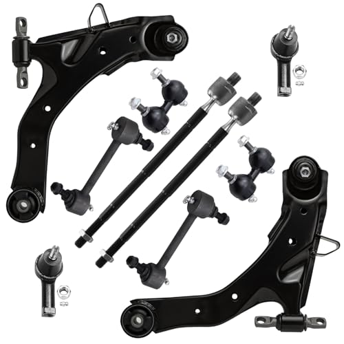 Detroit Axle - 10pc End Control Arms Kit for Hyundai 2001-2006 Elantra, 2 Front Lower Control Arms with Ball Joints 4 Front Rear Sway Bar Links 4 Front Inner Outer Tie Rods Replacement