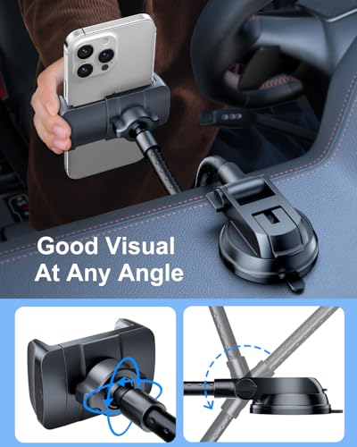 Image of OATSBASF Car Phone Holder Mount with Flexible Gooseneck Long Arm, Phone Mount for Car Holder Dashboard /Suction Cup /Window [Washable Strong Suction Cup] Fit for iPhone Smartphones (C24-Black)