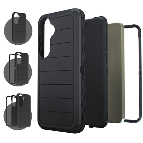 Image of KLD Rugged Armor Back Cover Compatible for Samsung Galaxy S25 Case Hard PC + Soft TPU with Bumper Complete Protection Mobile Pouch - Black