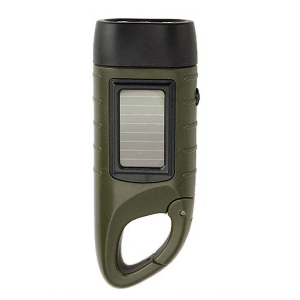 Ebilun Green Hand Crank Solar Powered Rechargeable Led Camping Emergency Flashlight Torch Portable Led Flashlight Carabiner Energy Rechargeable Flashlight Torch For Camping Climbing Hiking Camping