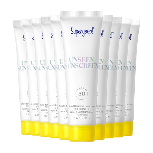 Image of Supergoop! Unseen Sunscreen - SPF 50 - Clear & Invisible Face Sunscreen + Broad Spectrum + Makeup-Gripping Primer - Weightless, Scentless, Oil Free - For All Skin Types & Tones - 0.3 fl oz, Pack of 10